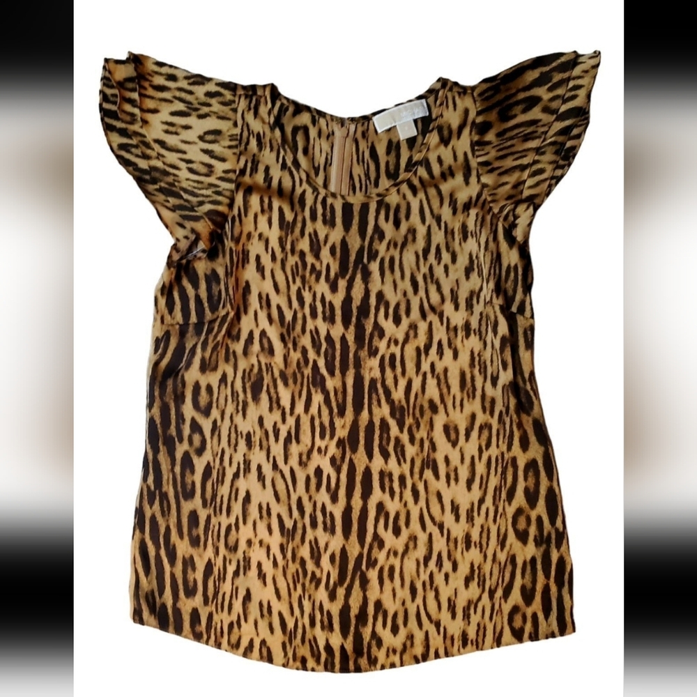 Michael Kors women top blouse Cheetah print 100% polyester short sleeve sz 8 (M)